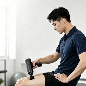 Athlete using a massage gun for recovery